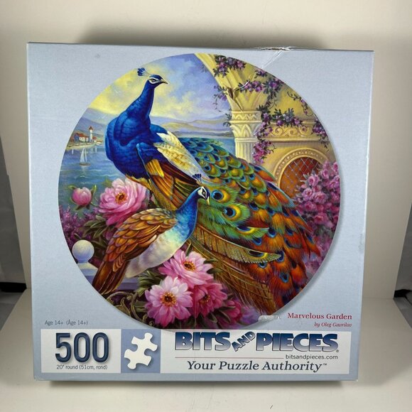 Bits & Pieces Other - Marvelous Garden Peacock Puzzle 500 Pieces Round By Bits & Pieces Age 14+